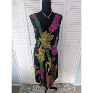 Chaya Dress Womens 16W Fit & Flare Tropical Multi Colorful Floral Stretch Vneck